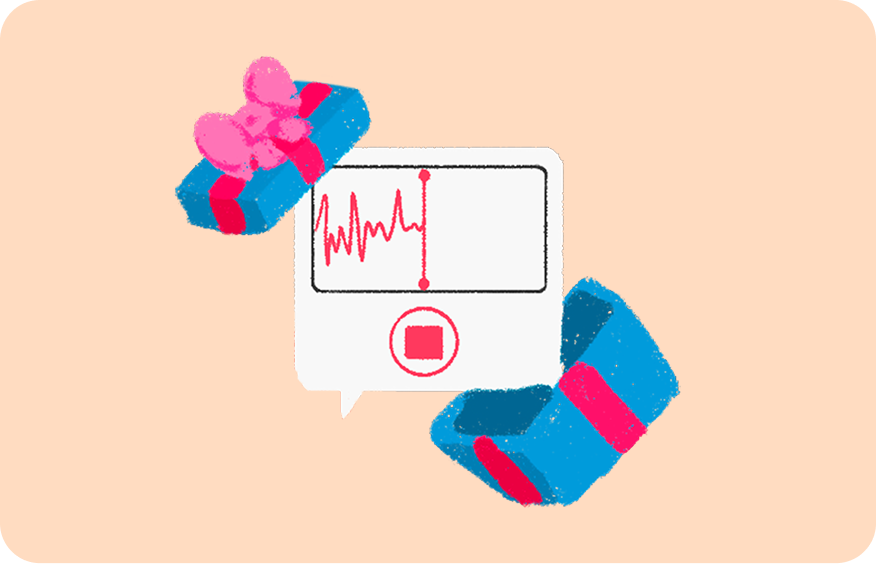 A gift box opening to reveal a voice recording