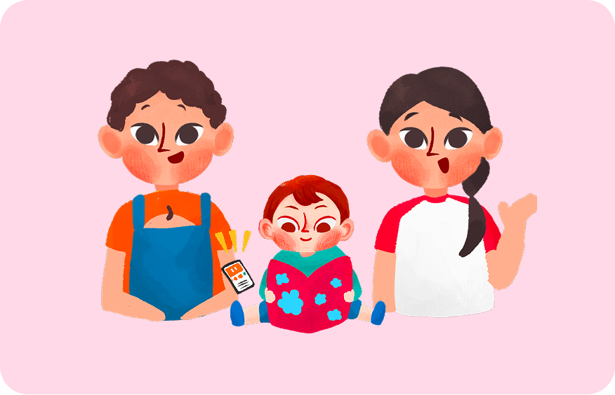 A family reading a book together